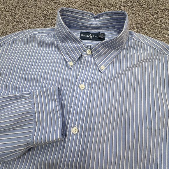 Polo Ralph Lauren Other - Polo Ralph Lauren Size 17 43 Blue Stripe Custom Fit Button Up‎ Dress Shirt
